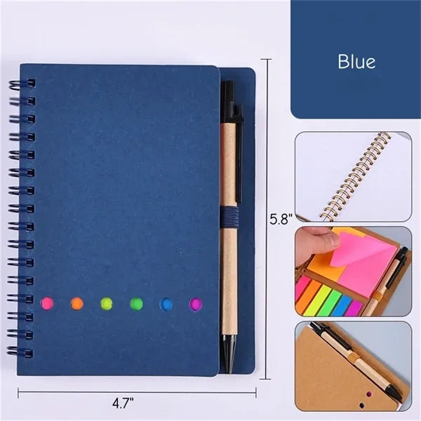 Spiral Notebook with Pen and Sticky Notes Multi Color