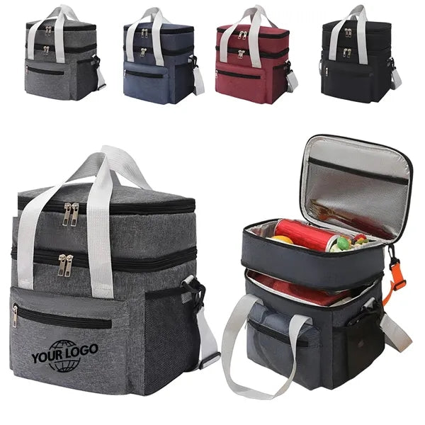 Insulated Cooler Tote Lunch Bag with Double Compartment
