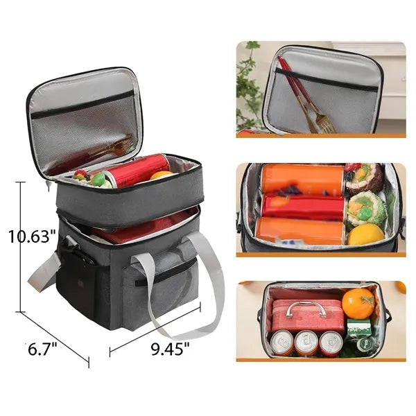 Insulated Cooler Tote Lunch Bag with Double Compartment