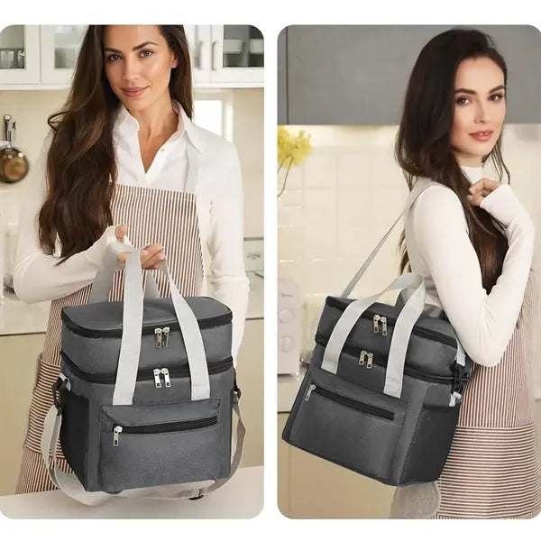 Insulated Cooler Tote Lunch Bag with Double Compartment