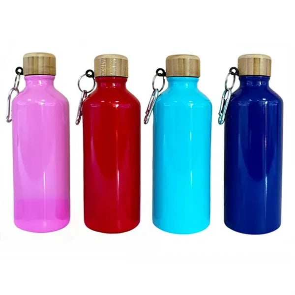 Aluminum Water Bottle with Bamboo Lid and Carabiner