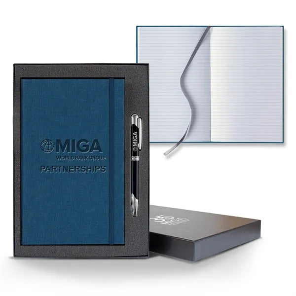 Linen Banded Medio Lined White Page Journal Gift Set