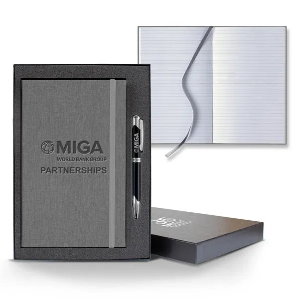 Linen Banded Medio Lined White Page Journal Gift Set