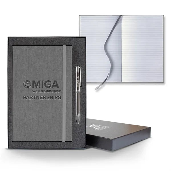 Linen Banded Medio Lined White Page Journal Gift Set