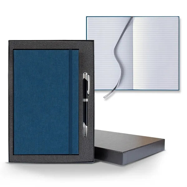 Linen Banded Medio Lined White Page Journal Gift Set