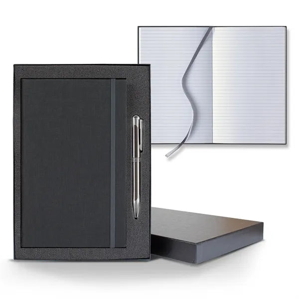 Linen Banded Medio Lined White Page Journal Gift Set
