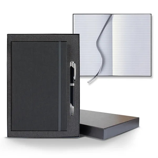 Linen Banded Medio Lined White Page Journal Gift Set