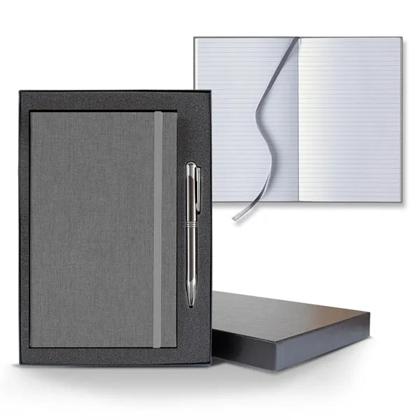 Linen Banded Medio Lined White Page Journal Gift Set
