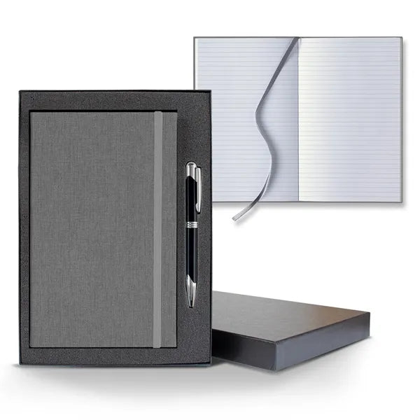 Linen Banded Medio Lined White Page Journal Gift Set