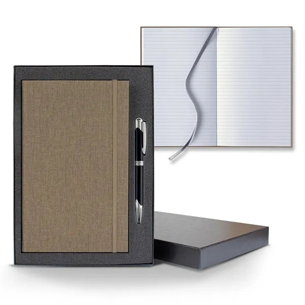 Linen Banded Medio Lined White Page Journal Gift Set
