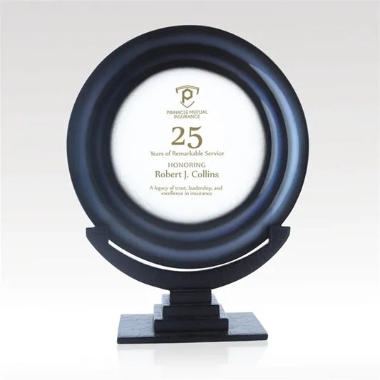 Blue ArtGlass Award with Black Cast Base