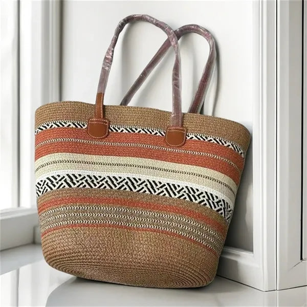 Straw Tote Bag Sun Hat Set Summer Beach Travel Women