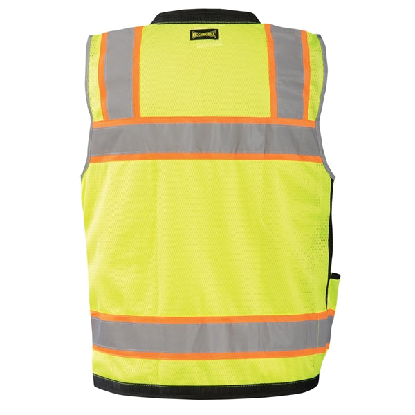 Solid/Mesh Heavy Duty Two-Tone Surveyor Vest w/Zipper