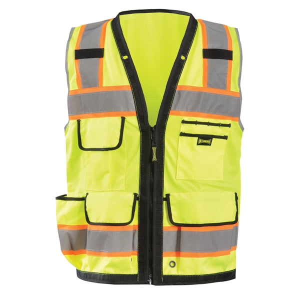 Solid/Mesh Heavy Duty Two-Tone Surveyor Vest w/Zipper