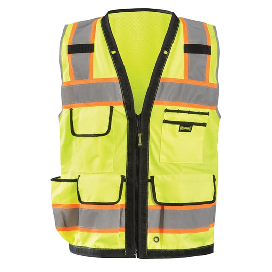 Solid/Mesh Heavy Duty Two-Tone Surveyor Vest w/Zipper