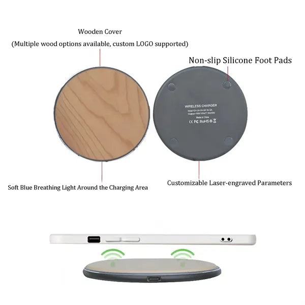 15W Wooden Round Wireless Charger