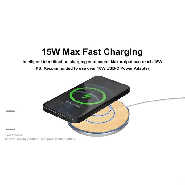 15W Wooden Round Wireless Charger