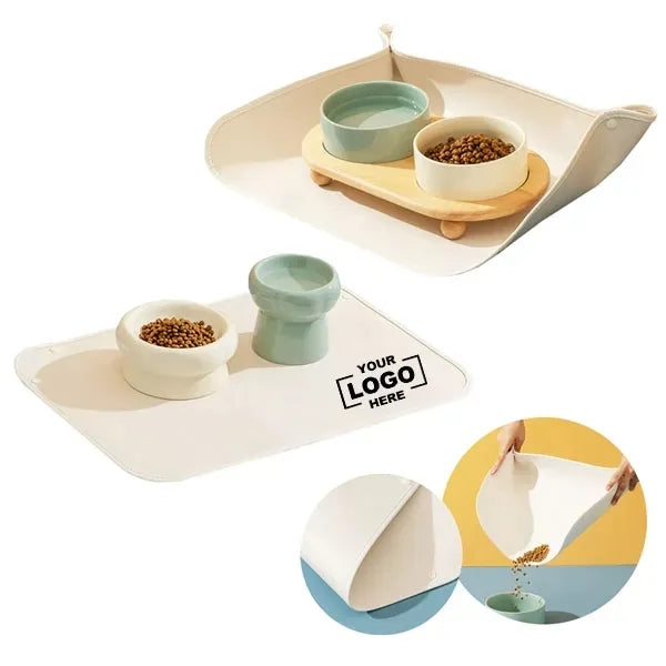 Premium PU Leather Buckle Pet Feeding Mat