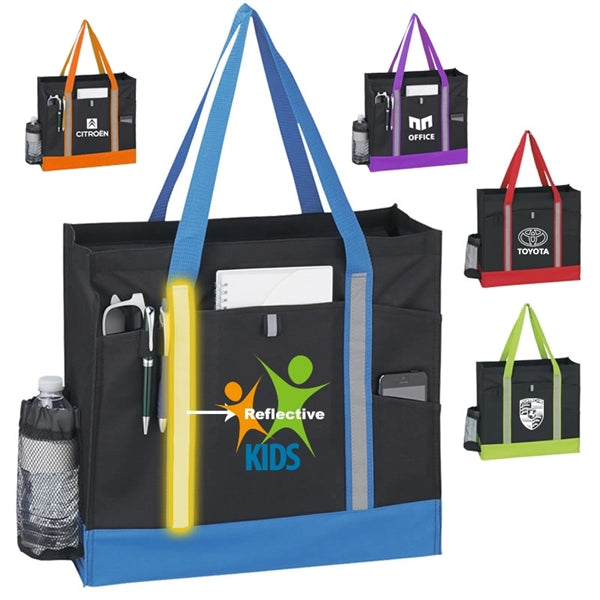 Unique Big Event Zippered Tote Bag with reflective bars