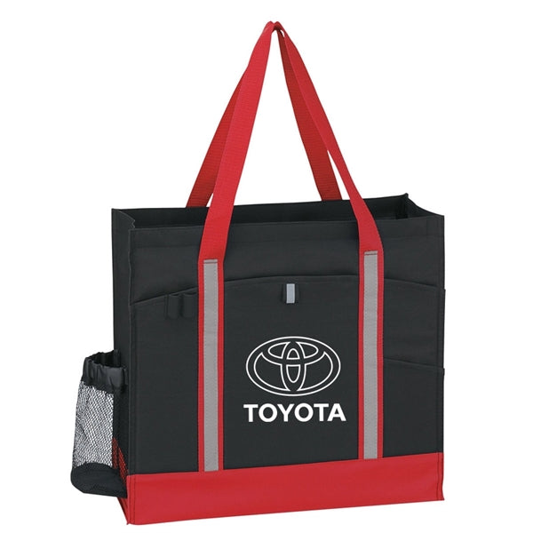Unique Big Event Zippered Tote Bag with reflective bars