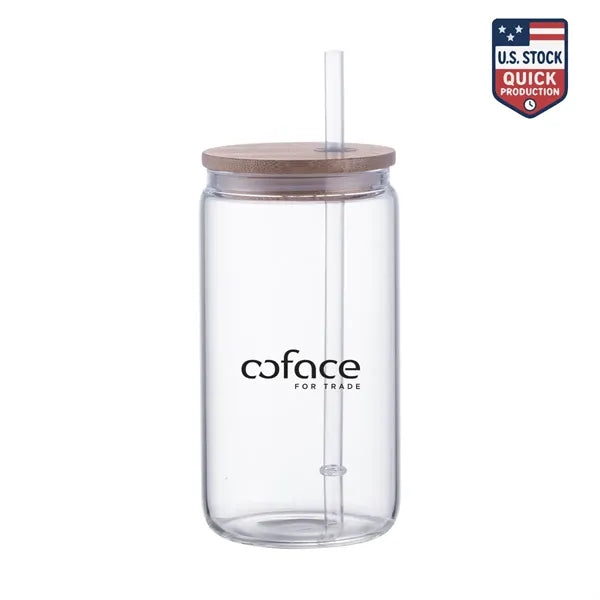Lucid Glassware 18oz Glass Can with Bamboo Lid & Straw