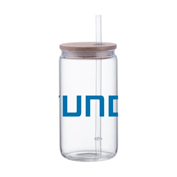Lucid Glassware 18oz Glass Can with Bamboo Lid & Straw