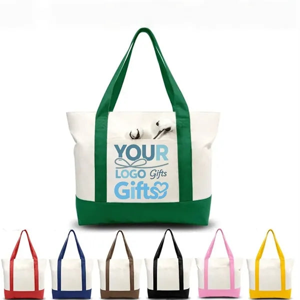 Two-Tone Canvas Tote Bag with Pocket for Daily Shopping Use
