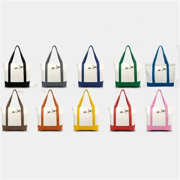 Two-Tone Canvas Tote Bag with Pocket for Daily Shopping Use
