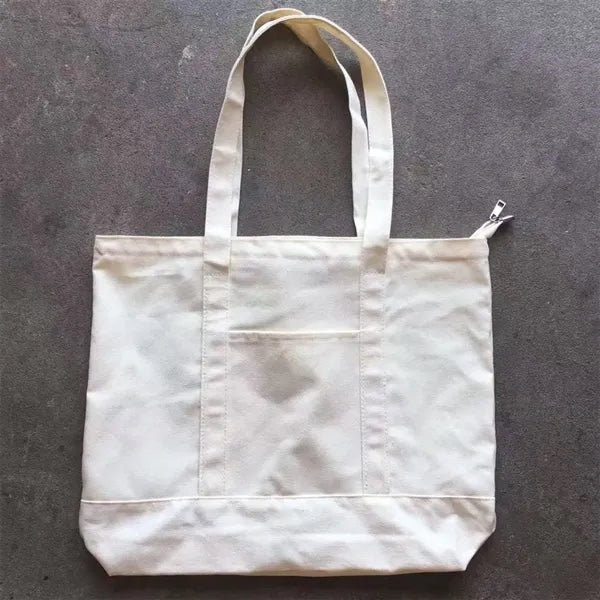 Two-Tone Canvas Tote Bag with Pocket for Daily Shopping Use