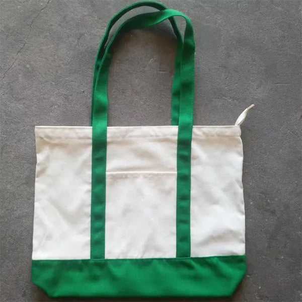 Two-Tone Canvas Tote Bag with Pocket for Daily Shopping Use