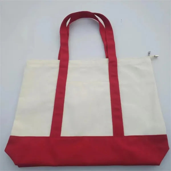 Two-Tone Canvas Tote Bag with Pocket for Daily Shopping Use