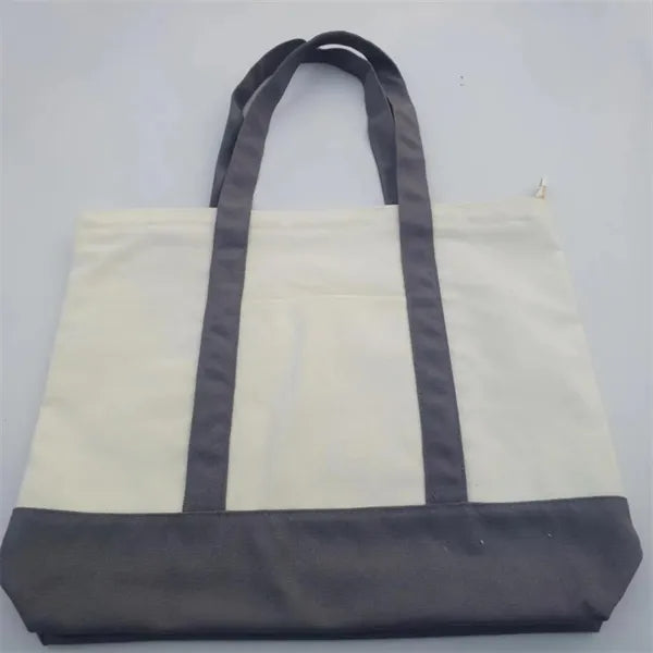 Two-Tone Canvas Tote Bag with Pocket for Daily Shopping Use