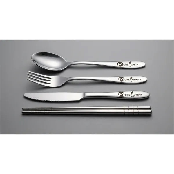 4 PCS Stainless Steel Travel Cutlery Set w/ Neoprene Pouch