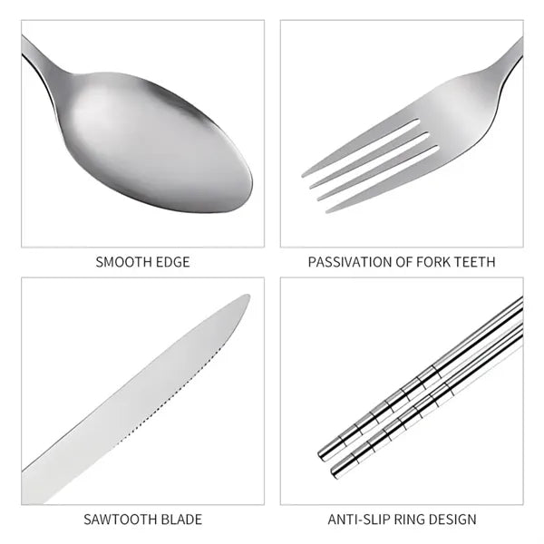 4 PCS Stainless Steel Travel Cutlery Set w/ Neoprene Pouch