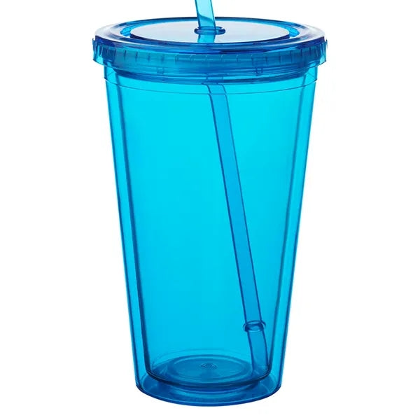 Double Wall Plastic Tumbler - with Straw, 16 oz.