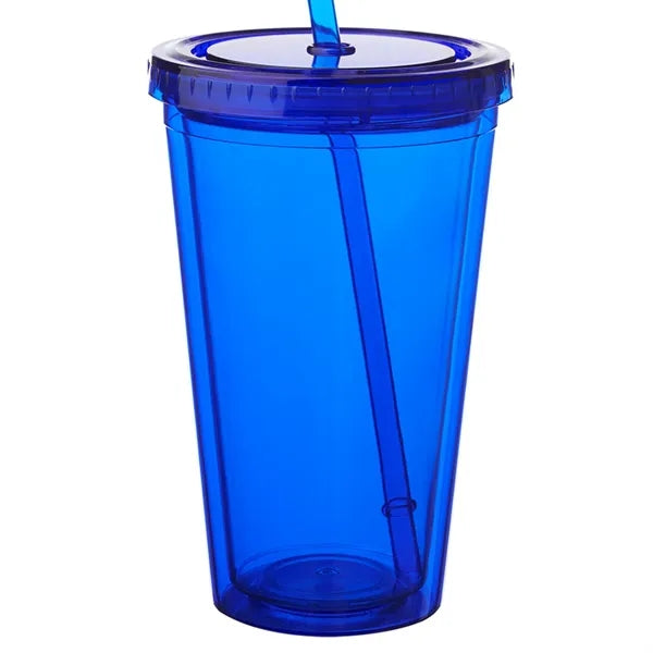 Double Wall Plastic Tumbler - with Straw, 16 oz.