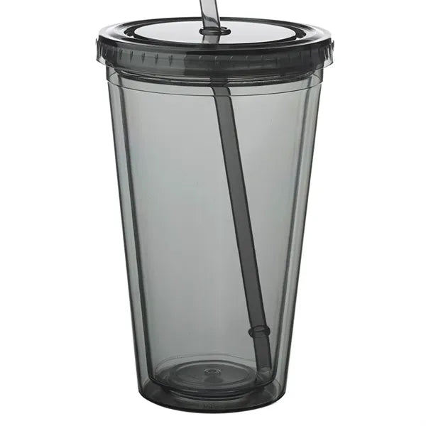 Double Wall Plastic Tumbler - with Straw, 16 oz.