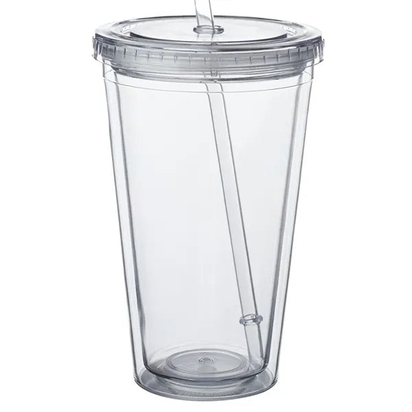 Double Wall Plastic Tumbler - with Straw, 16 oz.