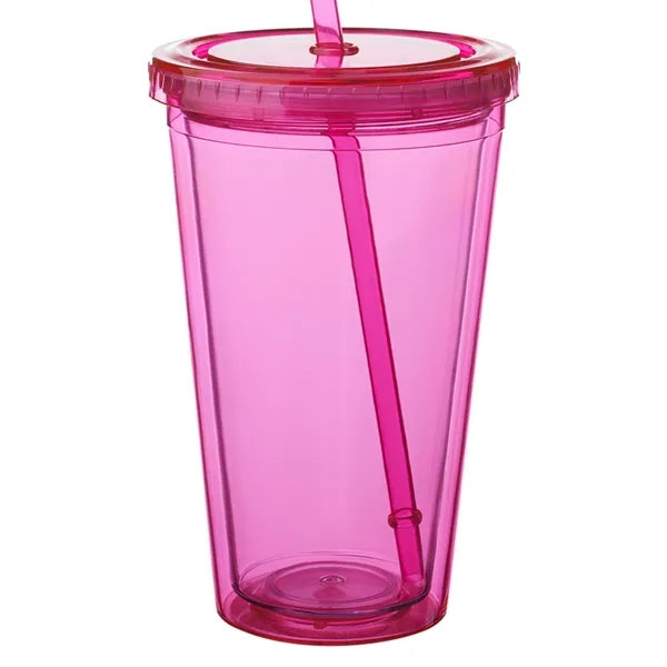 Double Wall Plastic Tumbler - with Straw, 16 oz.