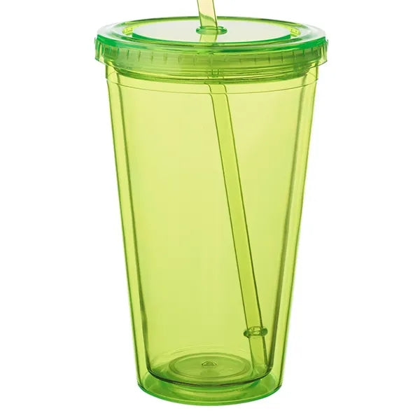 Double Wall Plastic Tumbler - with Straw, 16 oz.