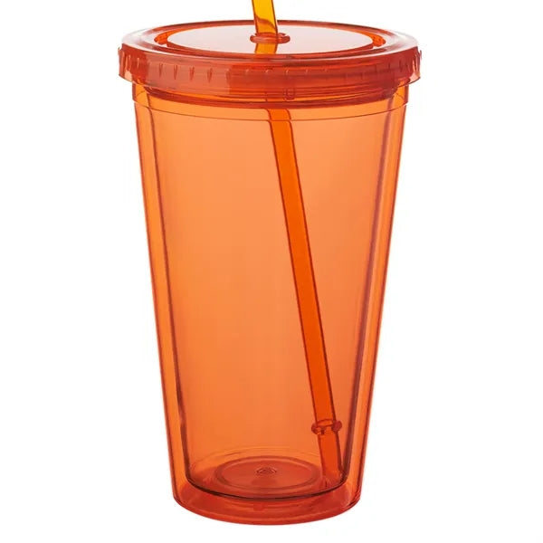 Double Wall Plastic Tumbler - with Straw, 16 oz.