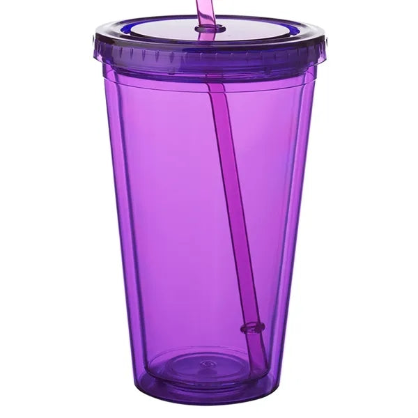 Double Wall Plastic Tumbler - with Straw, 16 oz.