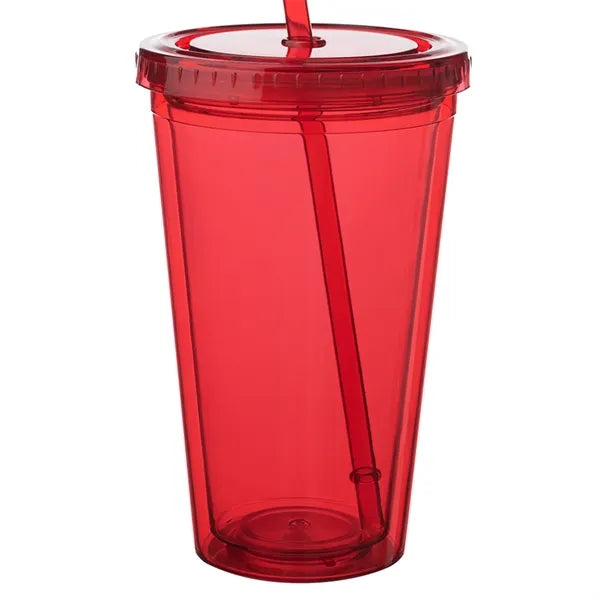 Double Wall Plastic Tumbler - with Straw, 16 oz.