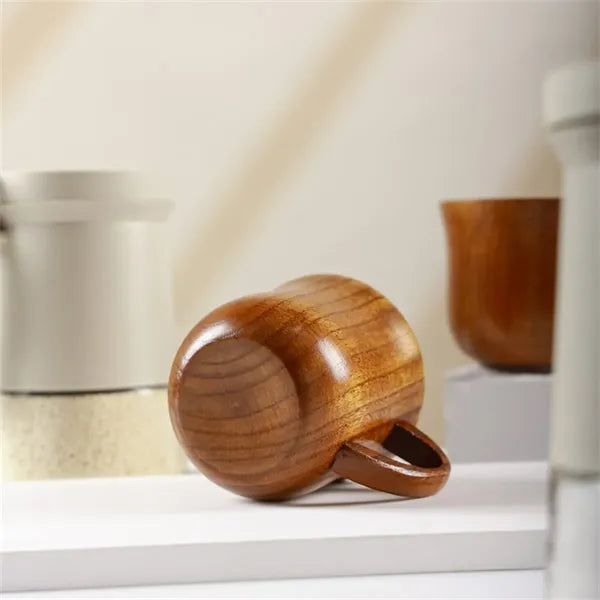 Solid Jujube Wood Mug with Heat-Resistant Handle