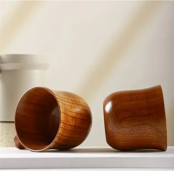 Solid Jujube Wood Mug with Heat-Resistant Handle