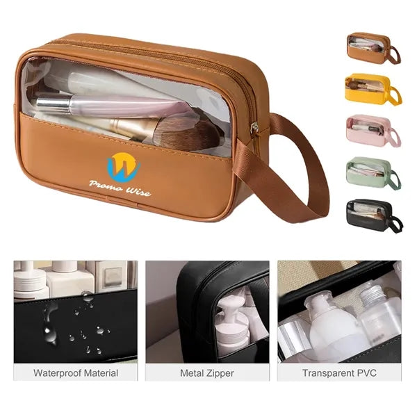 PVC Waterproof Travel Cosmetic Bag With Patchwork Design