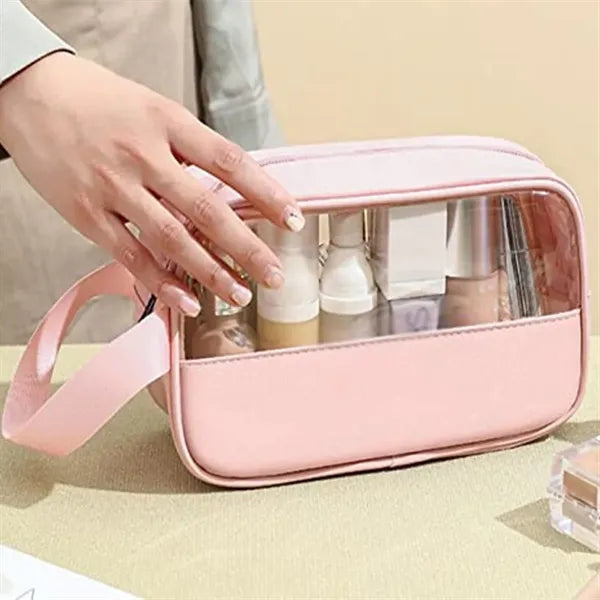 PVC Waterproof Travel Cosmetic Bag With Patchwork Design