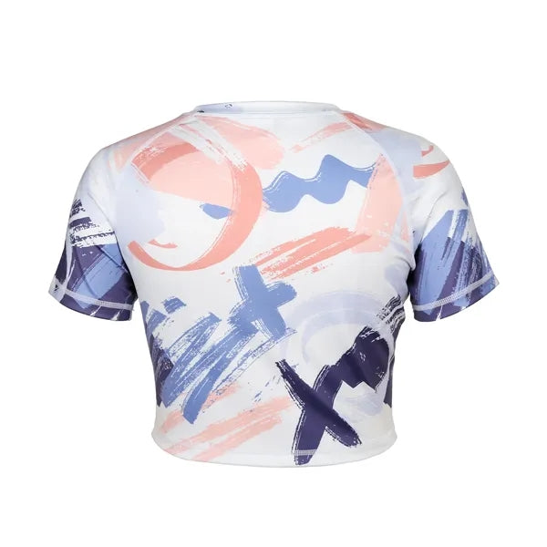 Women's Raglan Workout Crop Top Gym Shirt (Full Color)