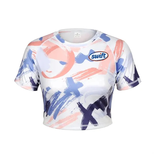 Women's Raglan Workout Crop Top Gym Shirt (Full Color)