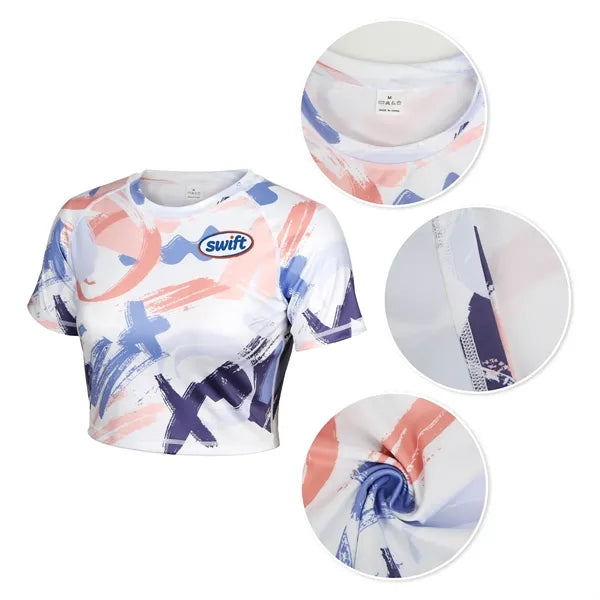 Women's Raglan Workout Crop Top Gym Shirt (Full Color)